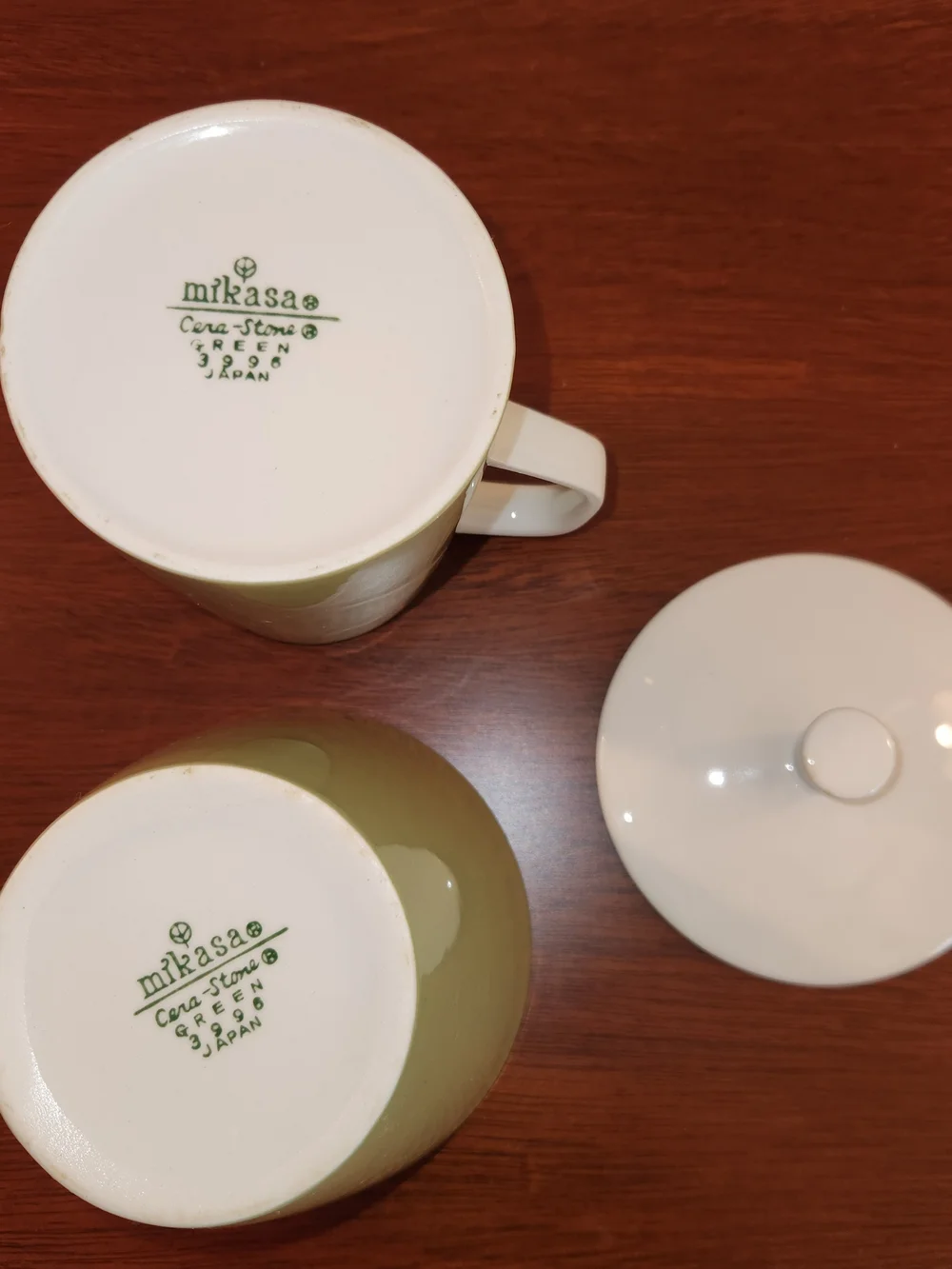 Vtg Mikasa Avocado Green Cream And Sugar Set Excellent